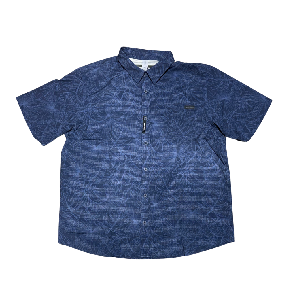 WEST COAST PADDLE SPORTS MEN'S ALOHA SHIRT - DARK BLUE