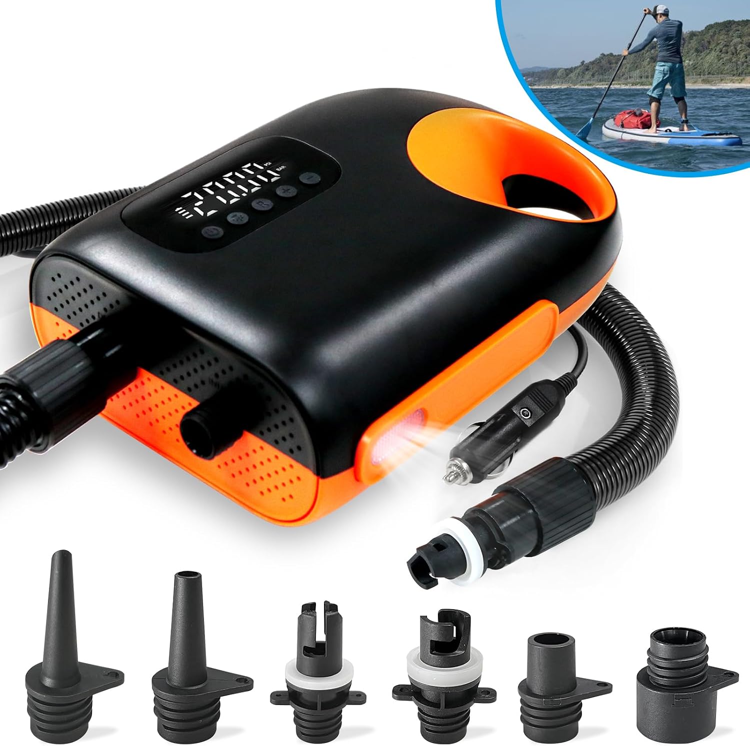 20PSI Paddle Board Pump-Portable Electric SUP Air Pump, Dual Stage Inflation & Deflation