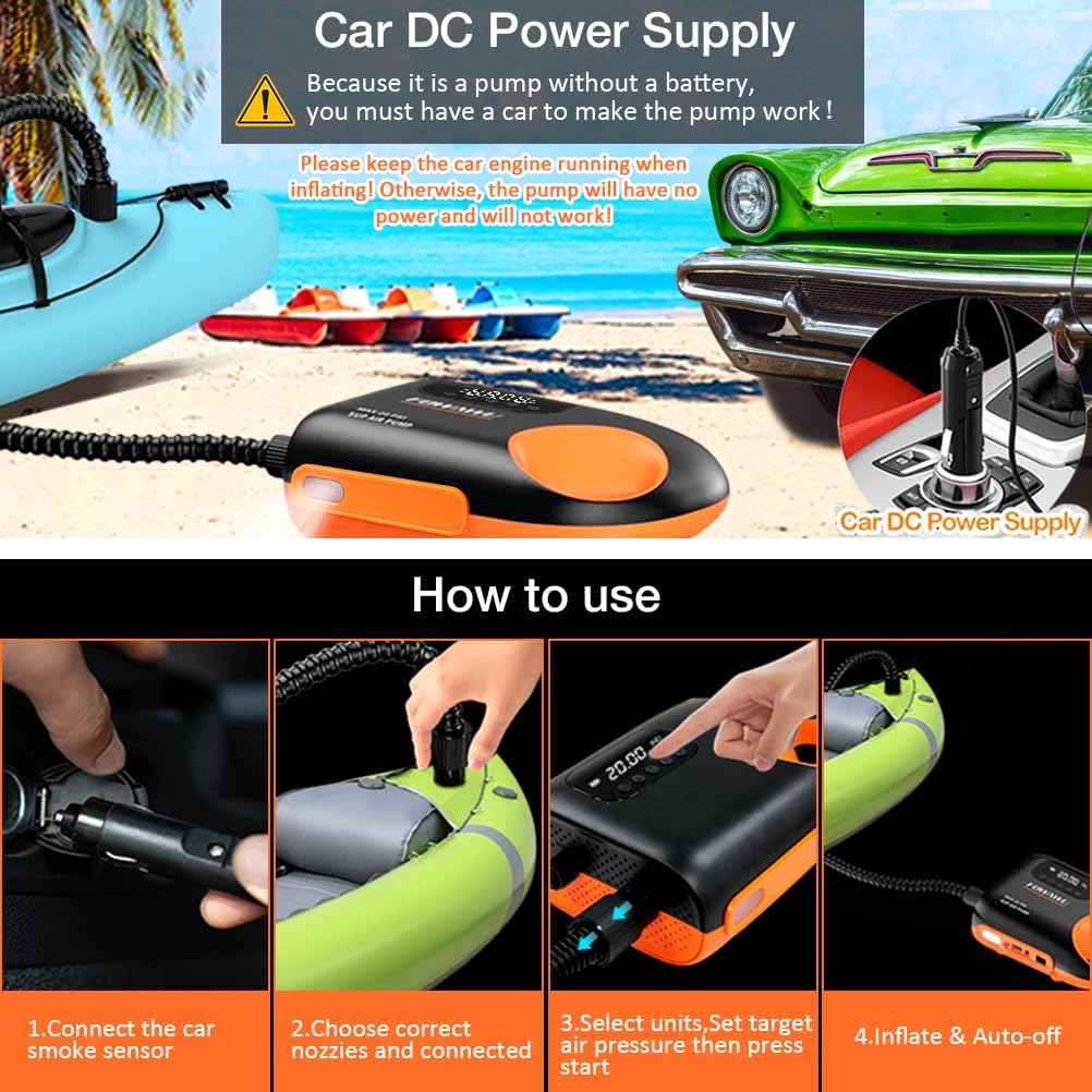 20PSI Paddle Board Pump-Portable Electric SUP Air Pump, Dual Stage Inflation & Deflation