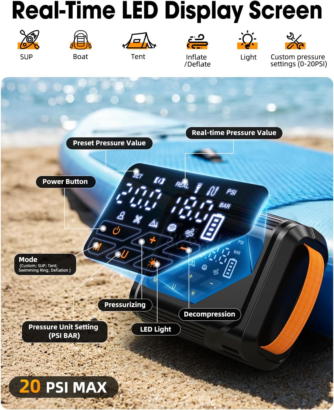 Electric Paddle Board Pump, Rechargeable SUP Pump