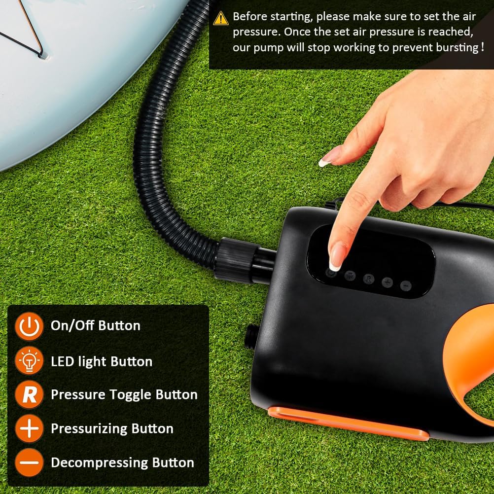 20PSI Paddle Board Pump-Portable Electric SUP Air Pump, Dual Stage Inflation & Deflation