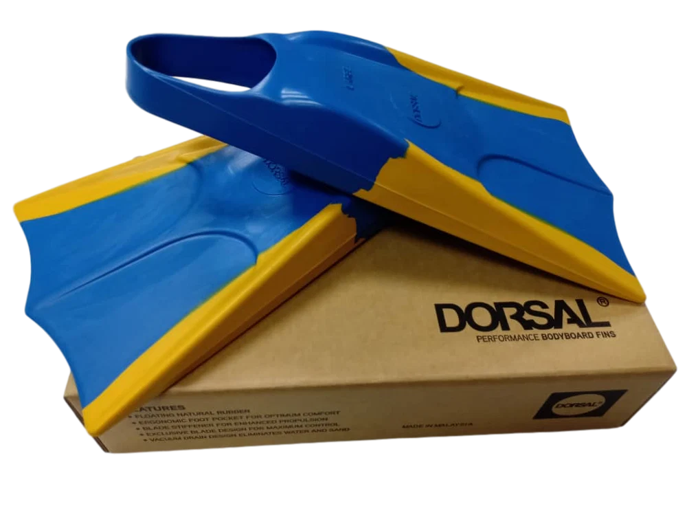 Dorsal Body Boarding Floating Swim Fins - Blue/ Yellow