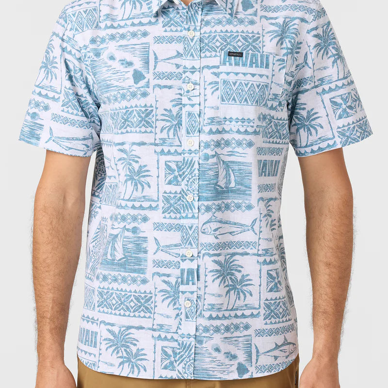 O'NEILL TRVLR UPF TRAVERSE HAWAII WOVEN BUTTON DOWN SHIRT - WHITE