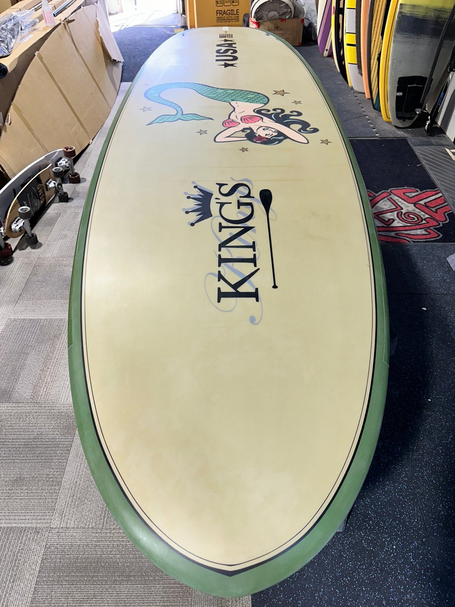 KING'S custom 11'10" x 35" Paddle Board 300L Green Mermaid - West Coast Paddle Sports