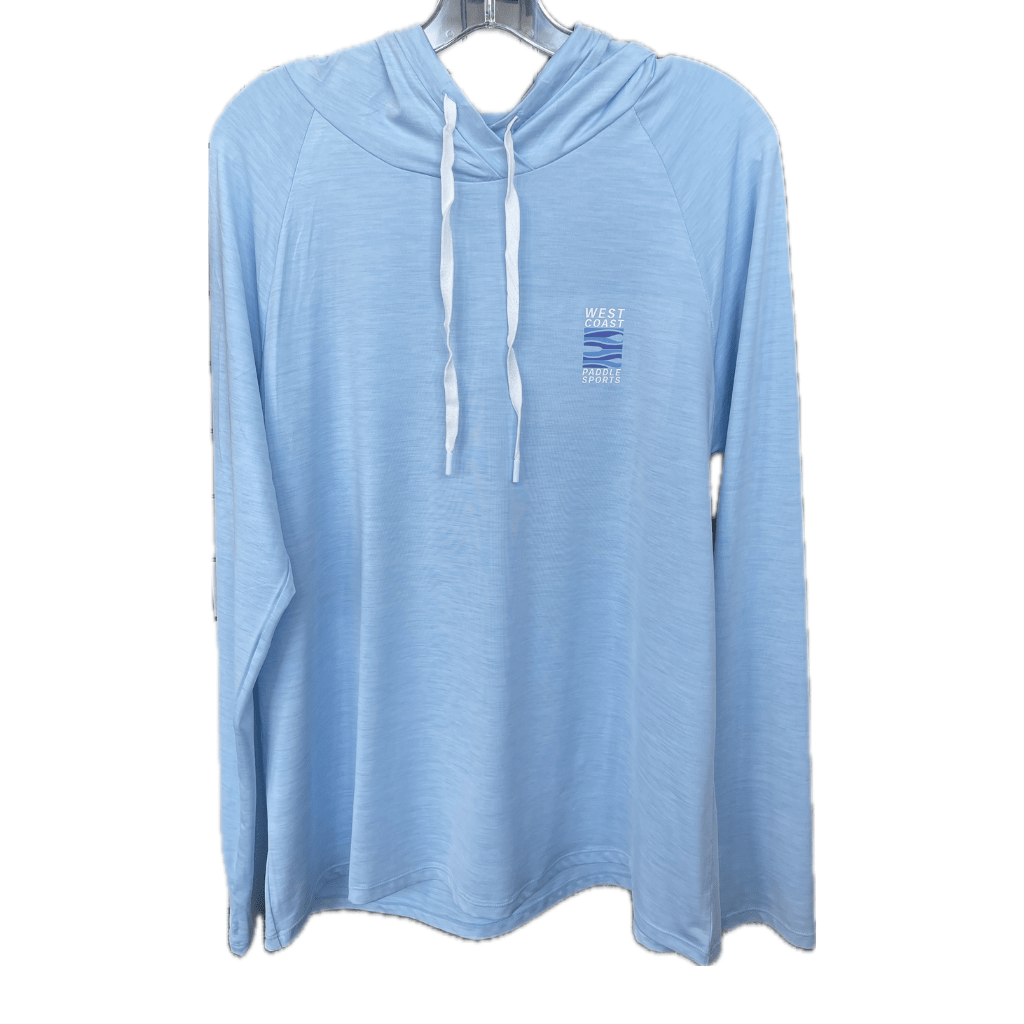 WCPS WOMEN'S LIGHT PADDLE LONG SLEEVE HOODIE - HEATHER BLUE - West Coast Paddle Sports