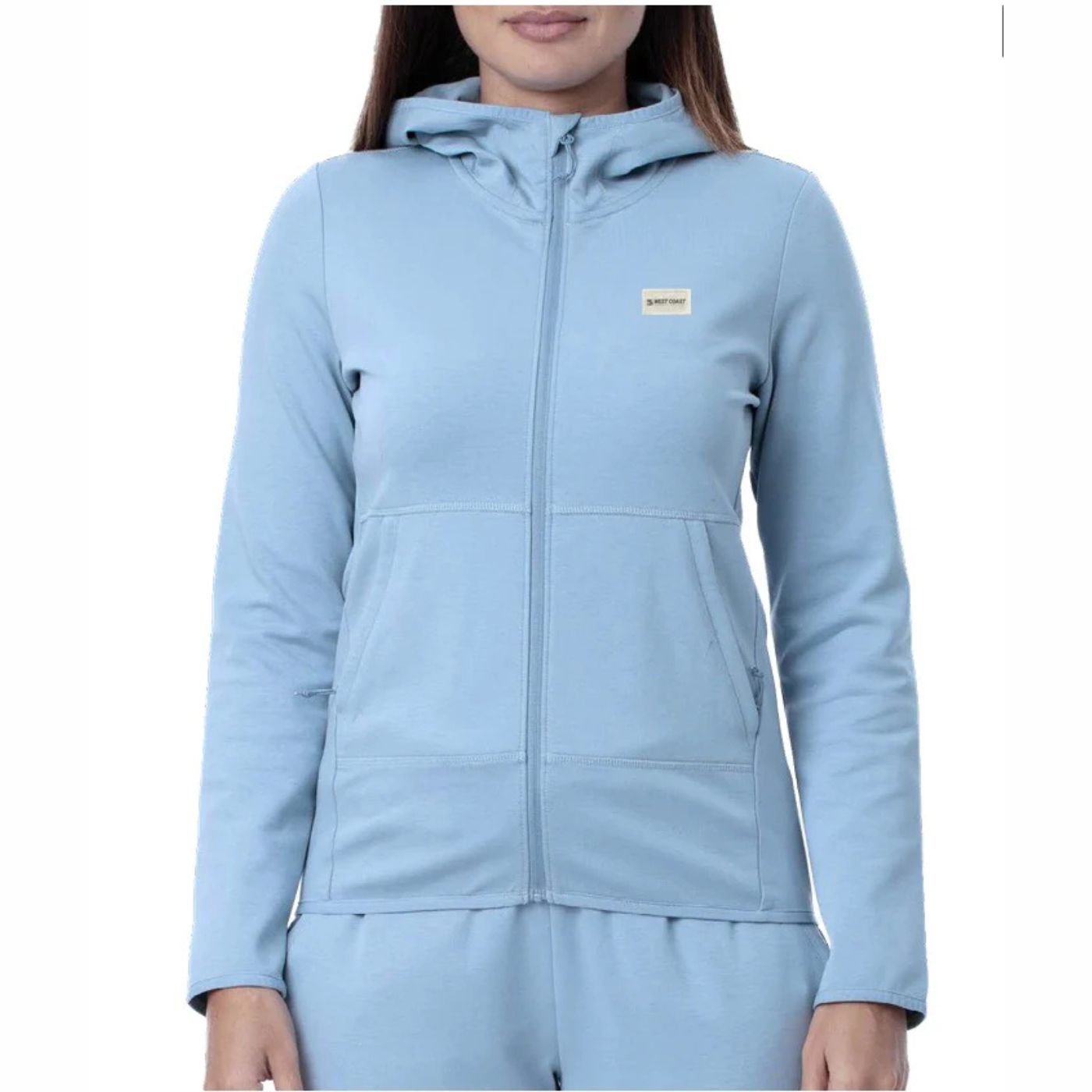 WCPS WOMEN'S LONG SLEEVE HOODIE - LT BLUE - West Coast Paddle Sports