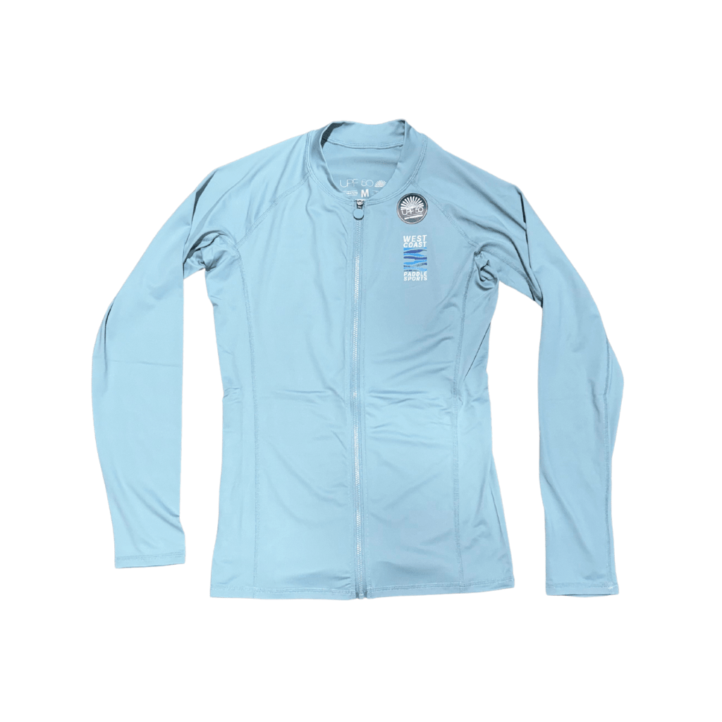 WCPS WOMEN'S LONG - SLEEVE UV FULL - ZIP RASHGUARD LIGHT BLUE - West Coast Paddle Sports