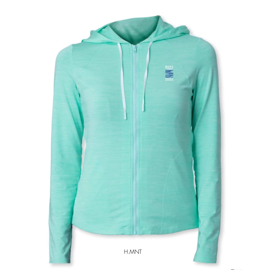 WEST COAST PADDLE SPORTS WOMEN'S LIGHT PADDLE LONG SLEEVE HOODIE FULL ZIP - HEATHER MINT - West Coast Paddle Sports
