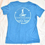 Custodians of the Sea- The Sweeper Women’s v-neck T-shirt - Medium / Azure Blue - Apparel & Accessories