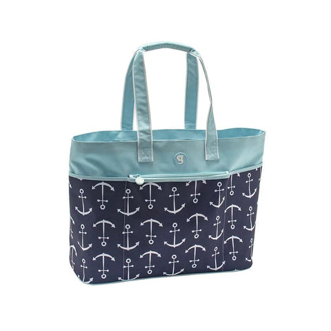 Gecko Oversized Beach Tote blue with anchors - Apparel & Accessories