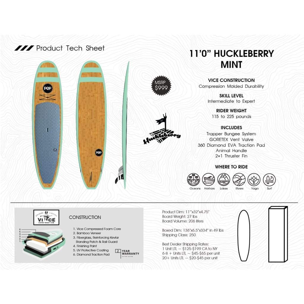 Huckleberry – Pop Boards SUP 11’0″x32" 204L - West Coast Paddle Sports