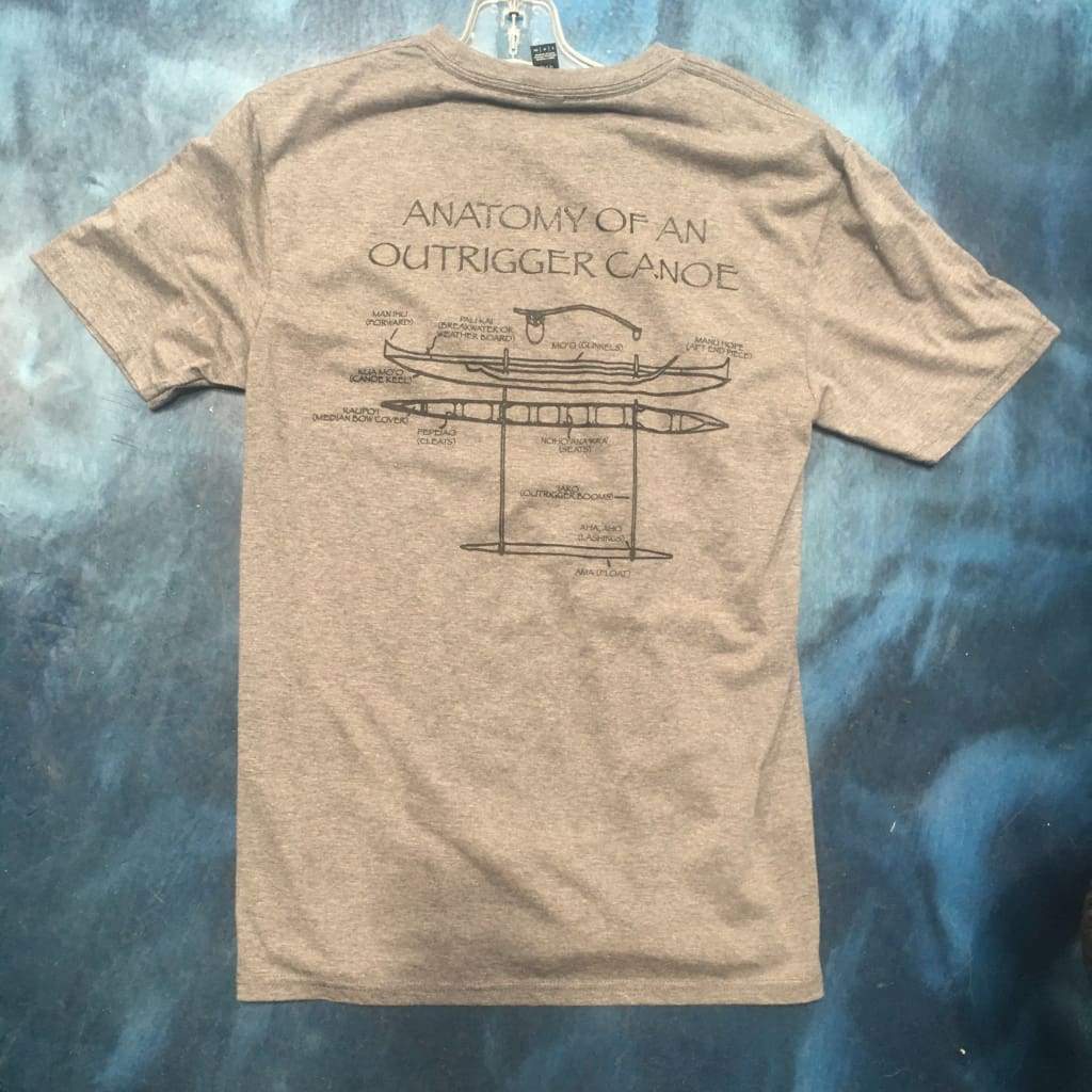 Men's "Anatomy of an Outrigger Canoe" heather grey t-shirt - West Coast Paddle Sports