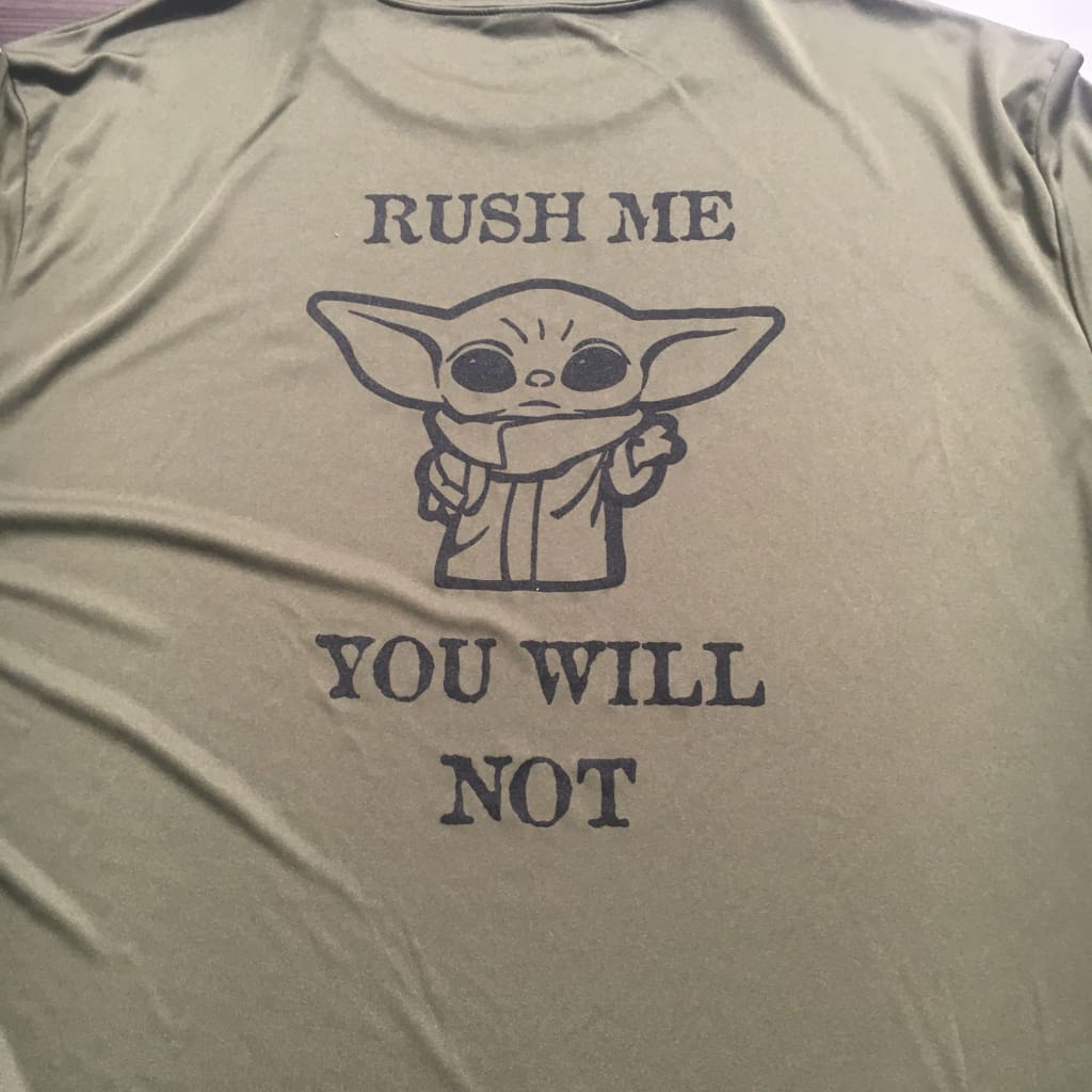 Men's "Rush me you will not" yoda olive green race jersey - West Coast Paddle Sports