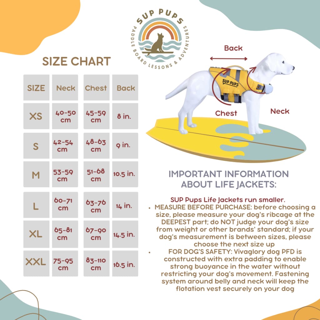 SUP PUPS Doggie Life Jacket/Yellow (Various Sizes) - Pet Collars & Harnesses