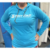 West Coast Paddle Sports Ladies Long Sleeve Hooded T-Shirt - Blue / S - APPAREL