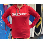 West Coast Paddle Sports Ladies Long Sleeve Hooded T-Shirt - Red / S - APPAREL