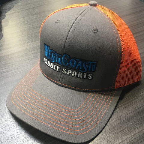 West Coast Paddle Sports Neon Orange Trucker hat - APPAREL